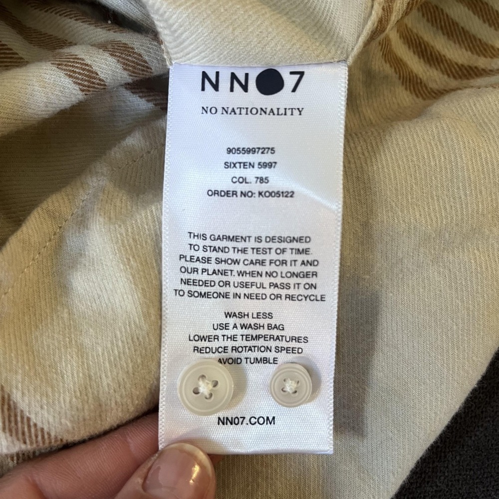 NN07 No Nationality Shirt Mens Medium Tan Plaid Sixten Button Down Long Sleeve - Picture 7 of 9